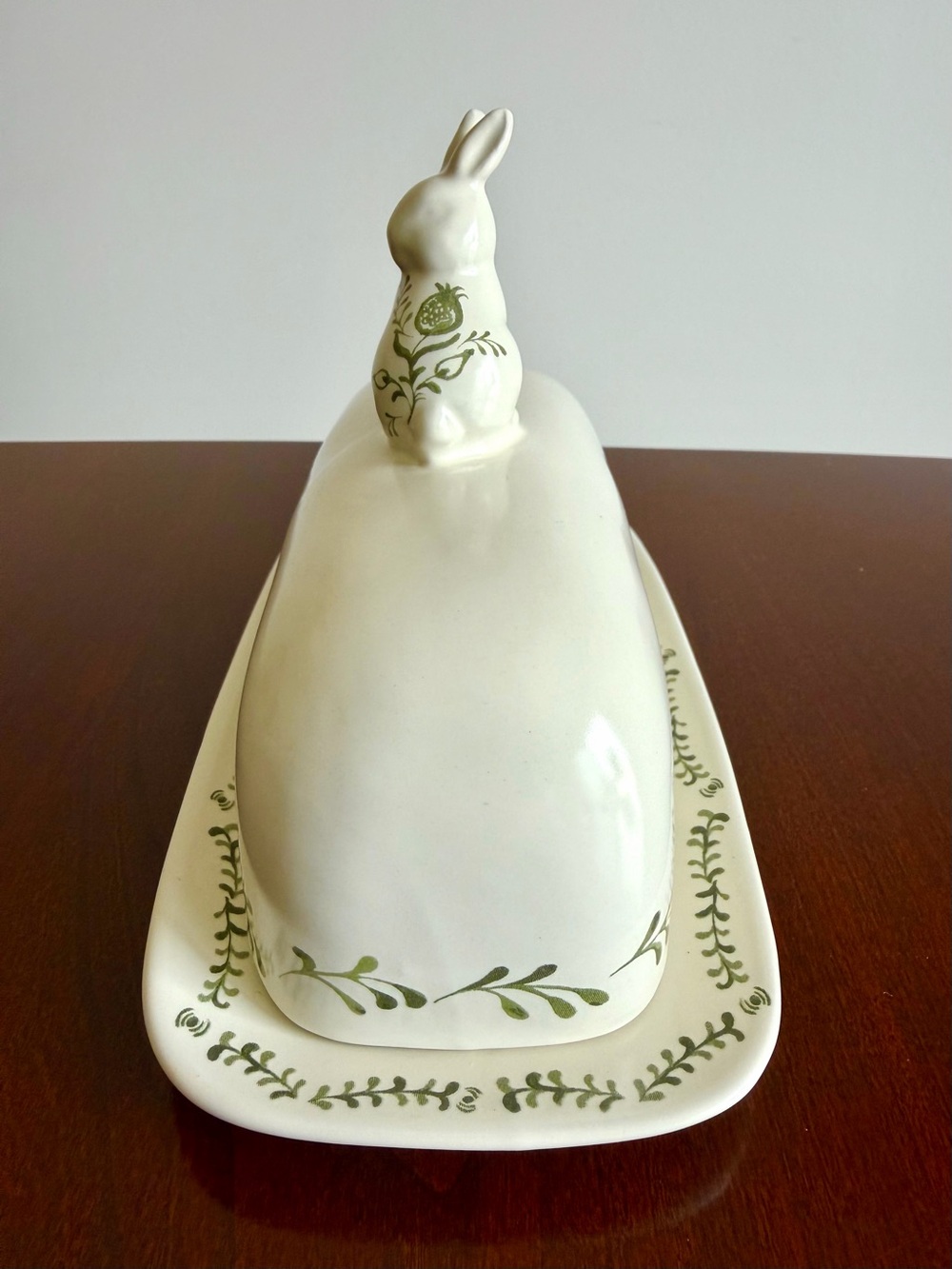 Bunny Rabbit Butter Dish Covered Stoneware Target Threshold White & Green Leaf - Picture 3 of 10